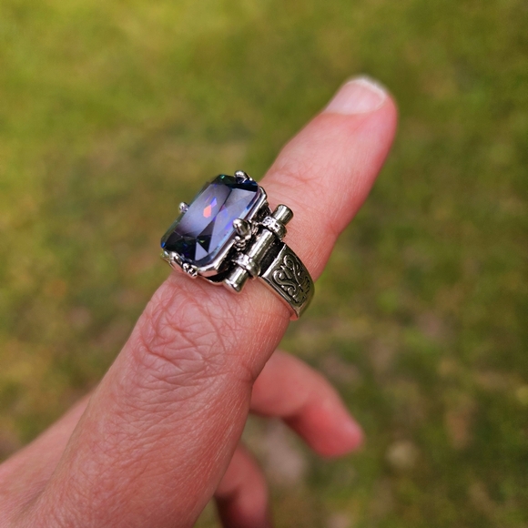 Mystic Topaz Etched Art Silver Ring Size 6 - Picture 8 of 13